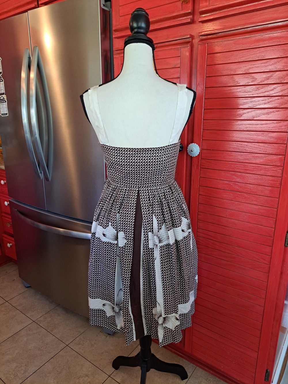 Esme & Esyllte Sz 4 Brown White Check Floral Dress - Picture 4 of 6